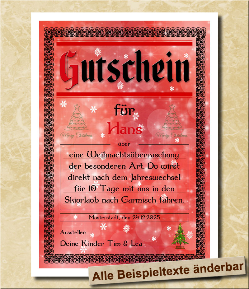 Blanko Gutschein fr Weihnachten als Weihnachtsgeschenk in Rot