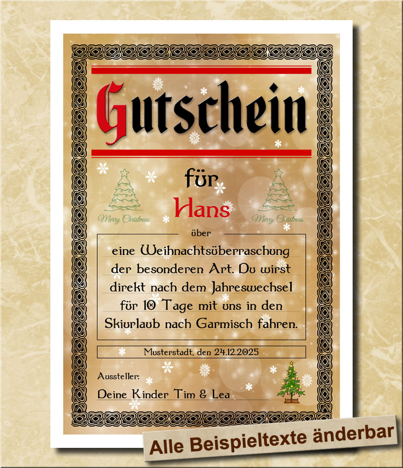 Blanko Gutschein fr Weihnachten als Weihnachtsgeschenk in Zimt