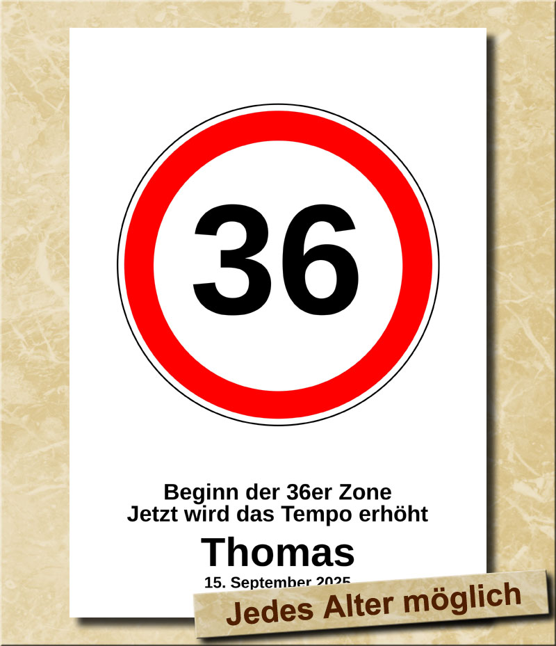 Verkehrsschild zum Geburtstag 36 Jahre